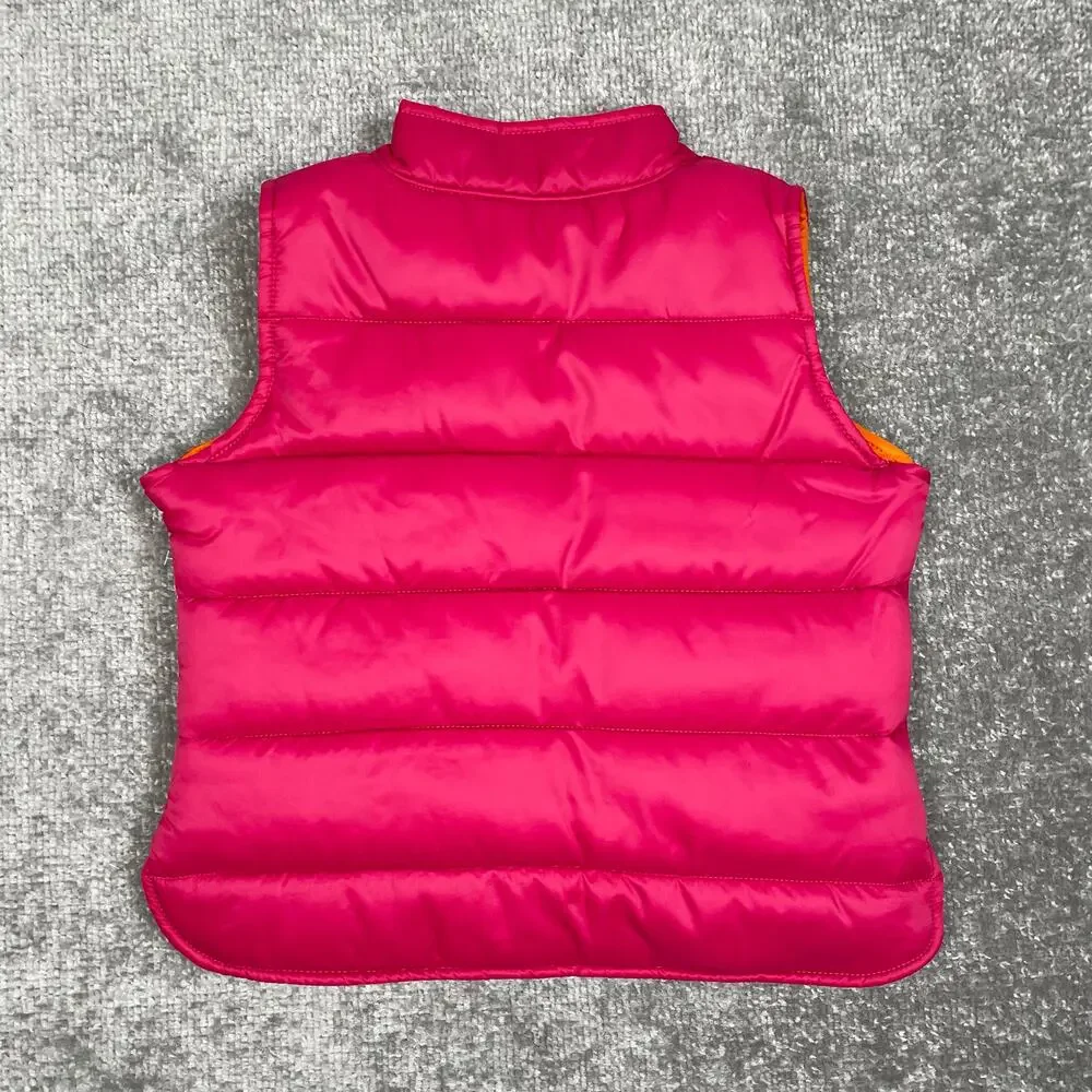 NWT Oshkosh Reversible Puffer Vest Girls 5 Pink Orange Quilted Full Zip Jacket